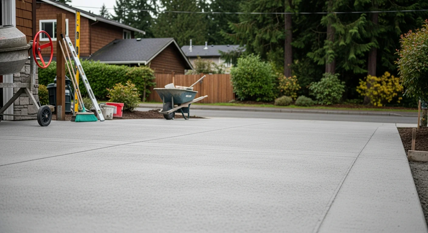 Professional concrete contractor installing stamped concrete driveway