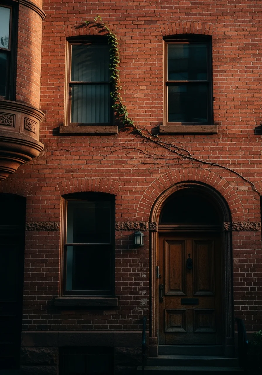 Close-up of Capitol Hill home exterior showing brick facade and front entrance.