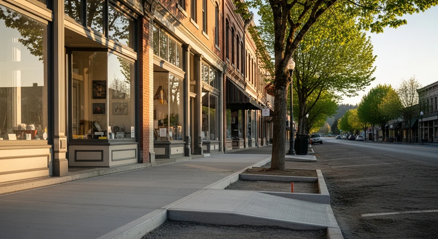Snohomish historic downtown with Victorian-era buildings and tree-lined streets.
